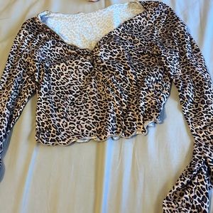 SHEIN leopard print lettuce edge cropped tee
